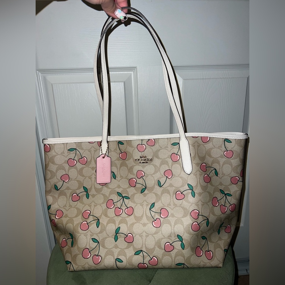 Coach Pink and Cream Tote Bag with Signature Design